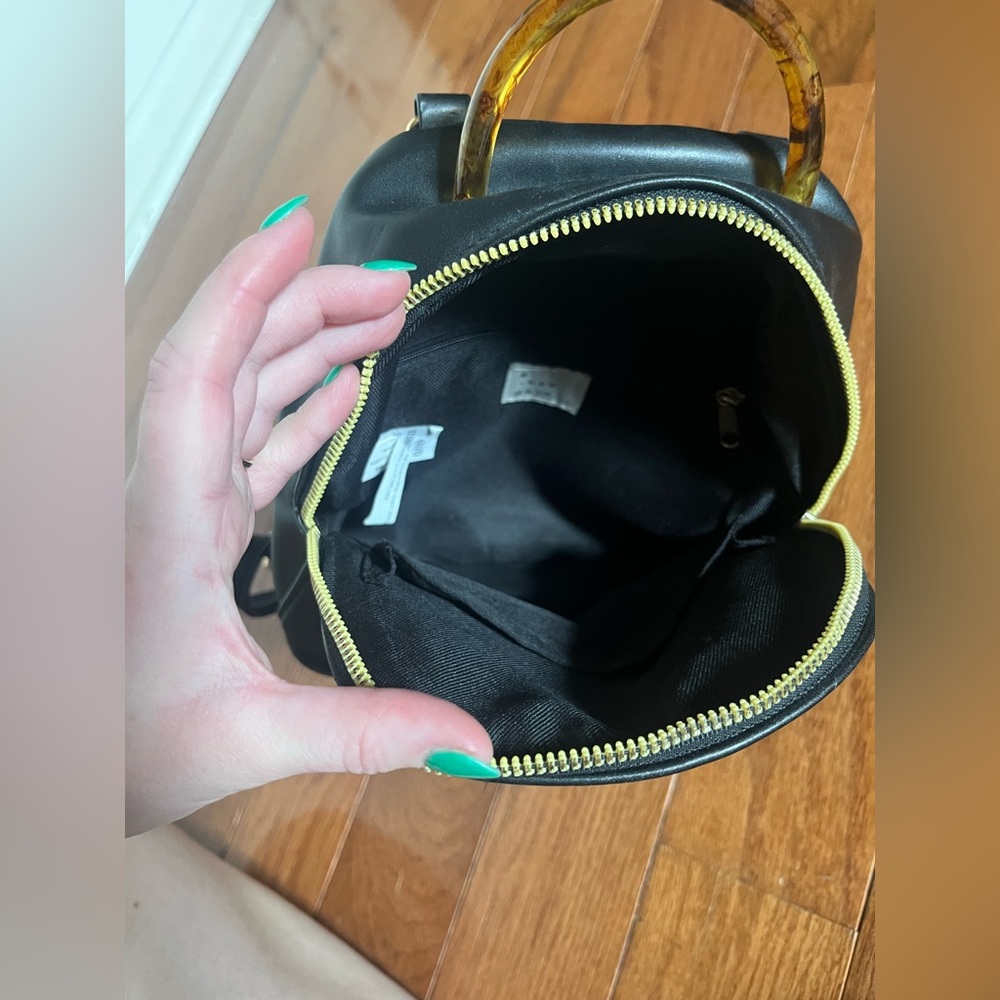 Black Mini Backpack With Tortoiseshell Handle - image 3